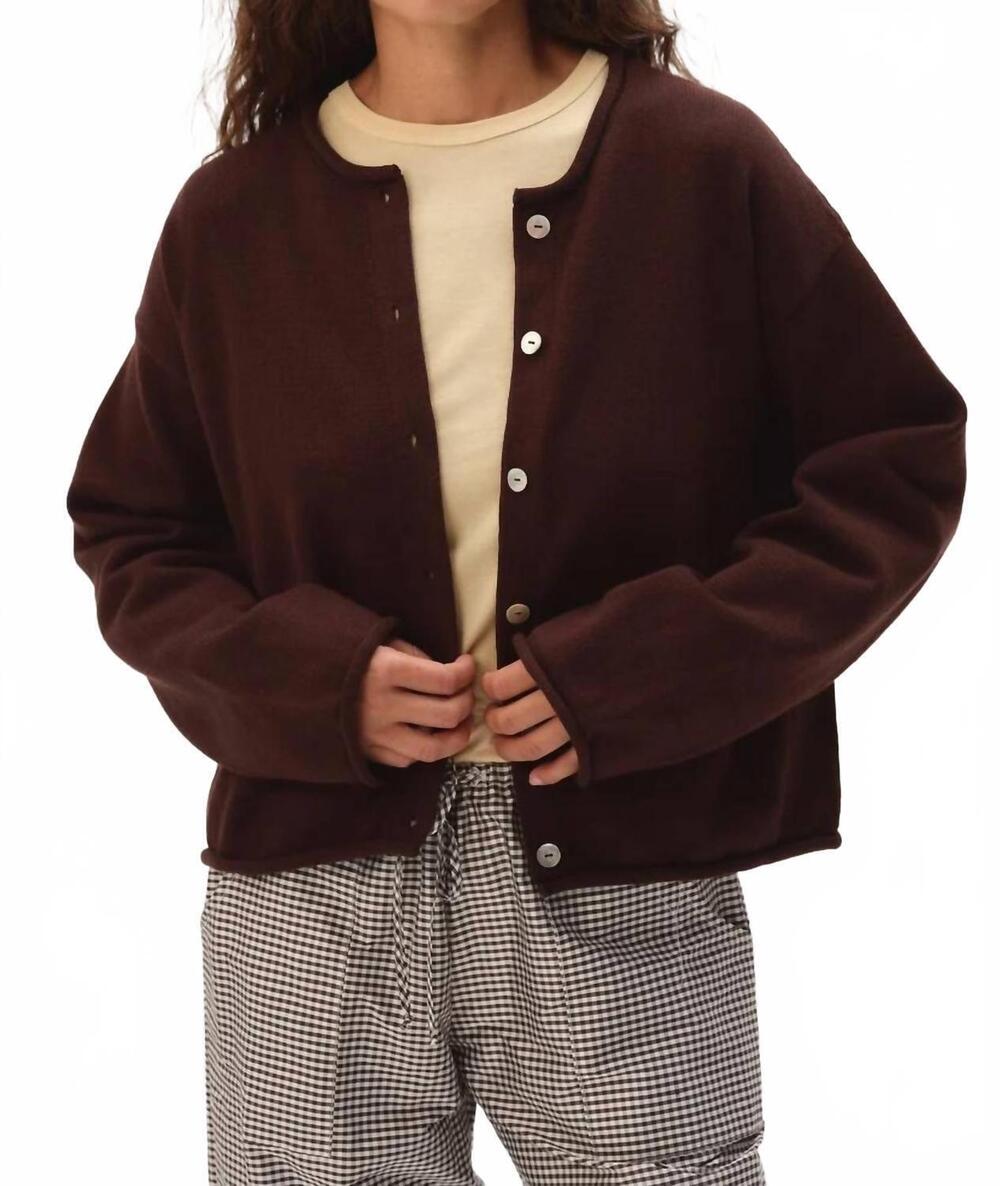 NEW DONNI. cotton knit roll cardigan in espresso